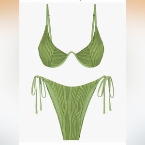 NWT ZAFUL Textured Underwire Bikini Set V Notch High Cut Tie Side Ribbed XL